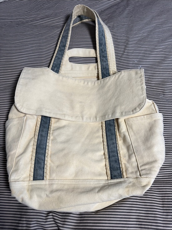 Free People Handbags - Free People Cream Canvas Tote with Gray Straps